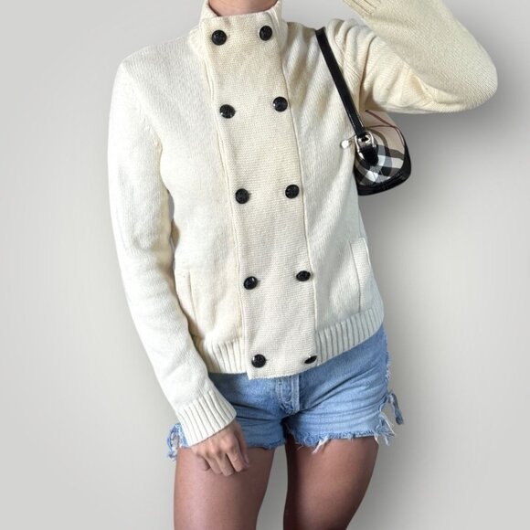 Lauren Ralph Lauren Lambswool Double Breasted Womens Cardigan Knit Sweater Cream - Picture 1 of 10
